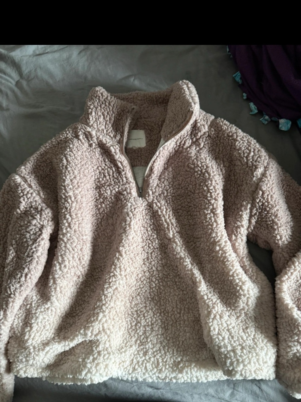 Thread & Supply Cozy Sherpa Pullover Jacket in Light Taupe